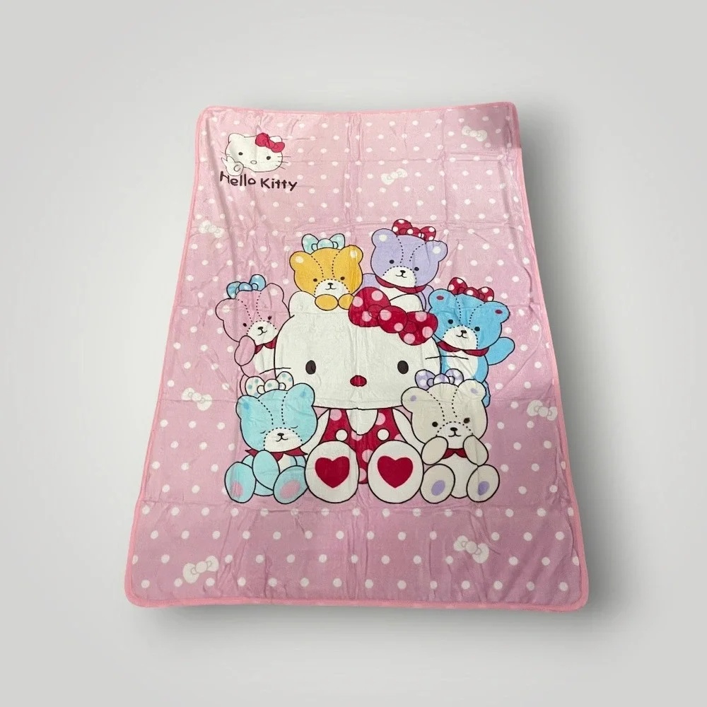 Sanrio Hello Kitty Blanket Kids Pink Polka Dot Teddy‎ Bear Flannel Blanket Anime
